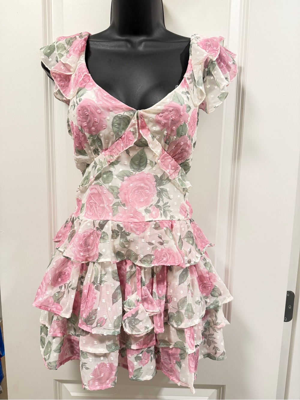 2 Piece Pink Rose Tiered Ruffle Shorts and Top